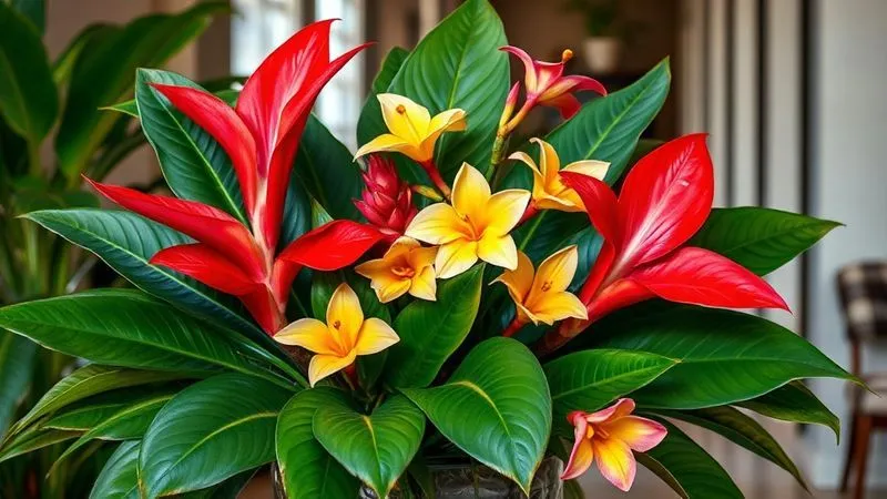 A beautifully composed photorealistic tropical flower arrangement showcasing perfect balance and harmony. Lush green foliage provides a strong base, with vibrant red heliconias and yellow orchids strategically placed to create visual lines and focal points. The composition demonstrates excellent use of space, texture, and color. Cinematic lighting, sharp focus on the interplay of elements, depth of field blurring a refined interior setting. Professional photography, 8K, shot on a high-end DSLR, emphasizing expert design principles. A beautifully composed photorealistic tropical flower arrangement showcasing perfect balance and harmony. Lush green foliage provides a strong base, with vibrant red heliconias and yellow orchids strategically placed to create visual lines and focal points. The composition demonstrates excellent use of space, texture, and color. Cinematic lighting, sharp focus on the interplay of elements, depth of field blurring a refined interior setting. Professional photography, 8K, shot on a high-end DSLR, emphasizing expert design principles.