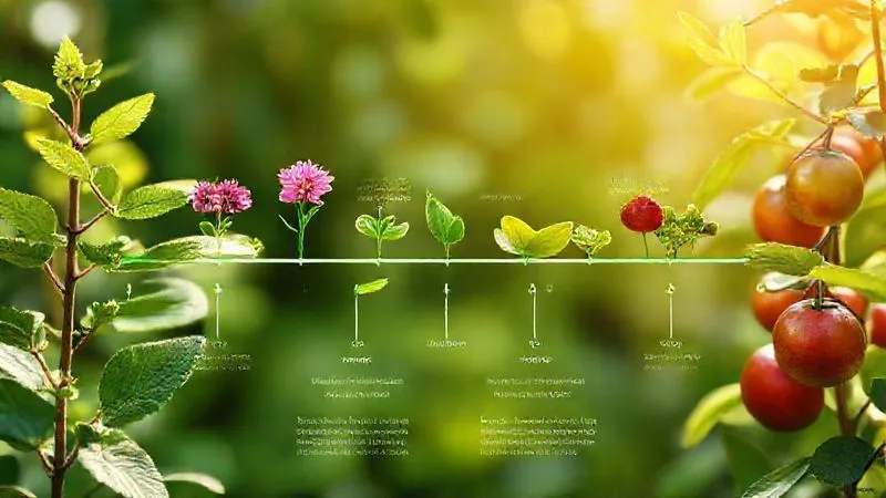 A photorealistic infographic showing a circular timeline of plant growth stages (seedling, vegetative, flowering, fruiting) with corresponding recommendations for natural fertilizer application frequency and type. Vibrant colors, clean design, 8K, sharp focus, professional photography style. A photorealistic infographic showing a circular timeline of plant growth stages (seedling, vegetative, flowering, fruiting) with corresponding recommendations for natural fertilizer application frequency and type. Vibrant colors, clean design, 8K, sharp focus, professional photography style.