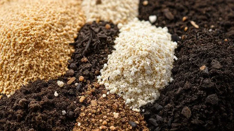 A photorealistic still life of various soil components arranged artfully: coarse sand, perlite, vermiculite, aged compost, and a small amount of dark soil. Each component is in a separate small container or pile, showcasing their different textures and colors. Cinematic lighting highlights the granular details, sharp focus, 8K, professional photography, depth of field, shot on a high-end DSLR. A photorealistic still life of various soil components arranged artfully: coarse sand, perlite, vermiculite, aged compost, and a small amount of dark soil. Each component is in a separate small container or pile, showcasing their different textures and colors. Cinematic lighting highlights the granular details, sharp focus, 8K, professional photography, depth of field, shot on a high-end DSLR.