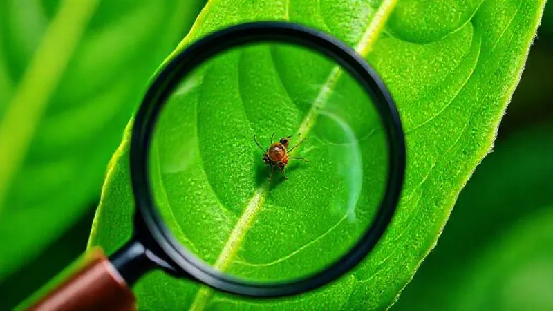 A photorealistic close-up image of a vibrant green plant leaf, with a subtle, almost imperceptible hint of a tiny pest (like a mealybug or spider mite) on its underside. A magnifying glass is held over the leaf, suggesting careful inspection and early detection. Cinematic lighting, 8K hyper-detailed, professional photography, shot on a high-end DSLR. A photorealistic close-up image of a vibrant green plant leaf, with a subtle, almost imperceptible hint of a tiny pest (like a mealybug or spider mite) on its underside. A magnifying glass is held over the leaf, suggesting careful inspection and early detection. Cinematic lighting, 8K hyper-detailed, professional photography, shot on a high-end DSLR.