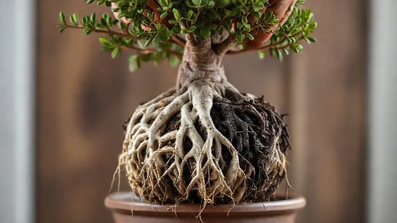 A photorealistic, professional photography, 8K image of a bonsai tree being gently lifted from its pot, with a clear distinction between healthy white roots and dark, mushy, rotten roots. Cinematic lighting highlights the contrast, sharp focus on the root system, depth of field blurring the background, shot on a high-end DSLR. A photorealistic, professional photography, 8K image of a bonsai tree being gently lifted from its pot, with a clear distinction between healthy white roots and dark, mushy, rotten roots. Cinematic lighting highlights the contrast, sharp focus on the root system, depth of field blurring the background, shot on a high-end DSLR.