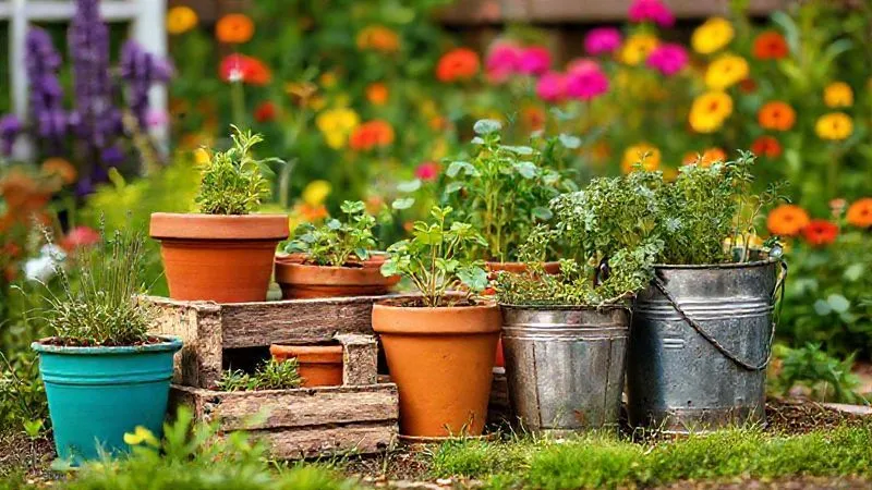 A photorealistic image of a charming, eclectic arrangement of repurposed planters in a vibrant garden. Old terracotta pots are painted in modern colors, a vintage wooden crate is used as a planter, and a galvanized bucket holds herbs. Cinematic lighting highlights the textures and colors, with a sharp focus on the diverse collection and a soft depth of field blurring the lush background. 8K hyper-detailed, professional photography, shot on a high-end DSLR. A photorealistic image of a charming, eclectic arrangement of repurposed planters in a vibrant garden. Old terracotta pots are painted in modern colors, a vintage wooden crate is used as a planter, and a galvanized bucket holds herbs. Cinematic lighting highlights the textures and colors, with a sharp focus on the diverse collection and a soft depth of field blurring the lush background. 8K hyper-detailed, professional photography, shot on a high-end DSLR.