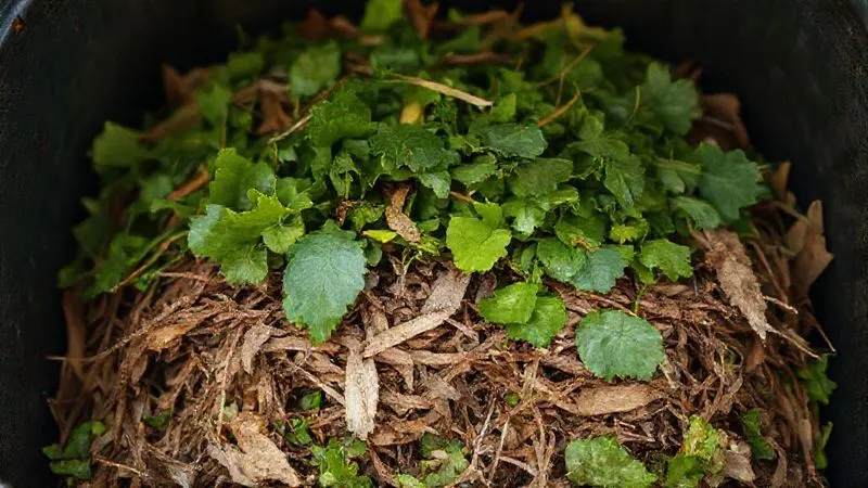 A close-up, photorealistic image of a perfectly balanced compost pile inside an urban bin. Layers of vibrant green kitchen scraps (fruit peels, vegetable waste) are visibly mixed with dry brown materials (leaves, shredded paper), creating a rich, earthy texture. Soft, natural light highlights the moisture content. Professional photography, 8K, cinematic lighting, sharp focus on the compost, depth of field blurring the background, shot on a high-end DSLR, conveying healthy decomposition. A close-up, photorealistic image of a perfectly balanced compost pile inside an urban bin. Layers of vibrant green kitchen scraps (fruit peels, vegetable waste) are visibly mixed with dry brown materials (leaves, shredded paper), creating a rich, earthy texture. Soft, natural light highlights the moisture content. Professional photography, 8K, cinematic lighting, sharp focus on the compost, depth of field blurring the background, shot on a high-end DSLR, conveying healthy decomposition.