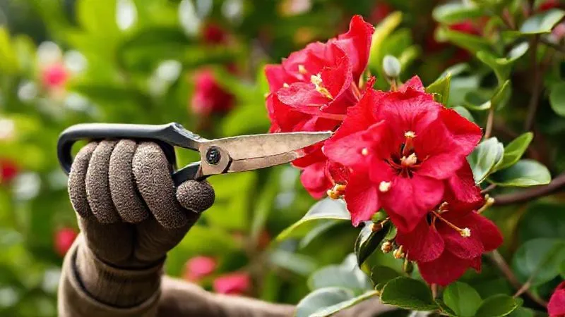 A photorealistic image of a gardener carefully pruning a tropical plant, perhaps a Bougainvillea, with sharp, clean shears. The gardener is wearing gloves and has a thoughtful, focused expression. The background shows a lush, healthy tropical garden, conveying expertise and care. 8K, cinematic lighting, sharp focus on the hands and shears, depth of field blurring the background. Professional photography, shot on a high-end DSLR, illustrating mindful pruning. A photorealistic image of a gardener carefully pruning a tropical plant, perhaps a Bougainvillea, with sharp, clean shears. The gardener is wearing gloves and has a thoughtful, focused expression. The background shows a lush, healthy tropical garden, conveying expertise and care. 8K, cinematic lighting, sharp focus on the hands and shears, depth of field blurring the background. Professional photography, shot on a high-end DSLR, illustrating mindful pruning.