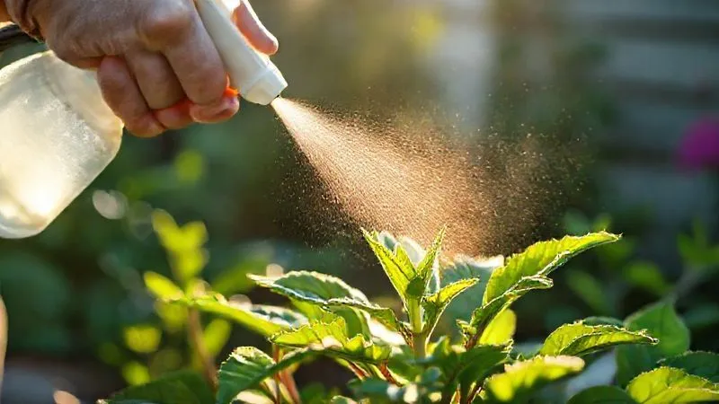 A photorealistic image of a gardener gently misting the leaves of a recovering ornamental plant with a fine spray bottle, soft morning sunlight illuminating the scene. The plant shows new, tender green growth emerging from its center, indicating recovery. 8K, cinematic lighting, sharp focus on the mist and new leaves, depth of field blurring the background, shot on a high-end DSLR. A photorealistic image of a gardener gently misting the leaves of a recovering ornamental plant with a fine spray bottle, soft morning sunlight illuminating the scene. The plant shows new, tender green growth emerging from its center, indicating recovery. 8K, cinematic lighting, sharp focus on the mist and new leaves, depth of field blurring the background, shot on a high-end DSLR.