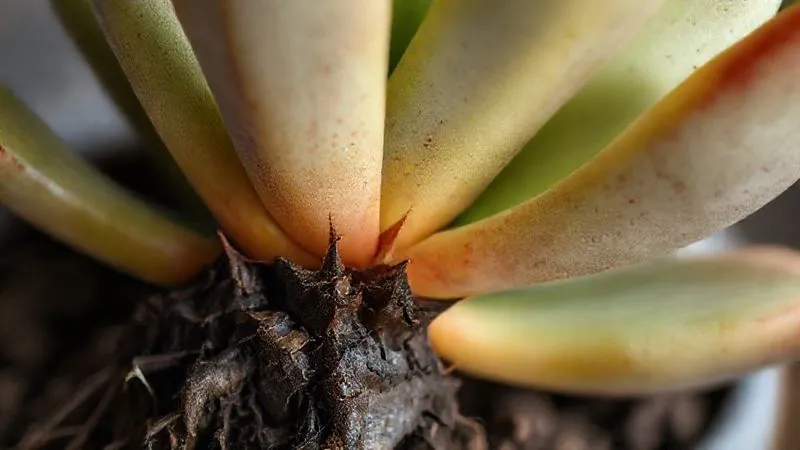 A close-up, photorealistic shot of a succulent plant exhibiting clear signs of advanced root rot: translucent, mushy leaves, and a darkened stem base, with a subtle hint of moist soil. Cinematic lighting, sharp focus, 8K, professional photography, shot on a high-end DSLR. A close-up, photorealistic shot of a succulent plant exhibiting clear signs of advanced root rot: translucent, mushy leaves, and a darkened stem base, with a subtle hint of moist soil. Cinematic lighting, sharp focus, 8K, professional photography, shot on a high-end DSLR.