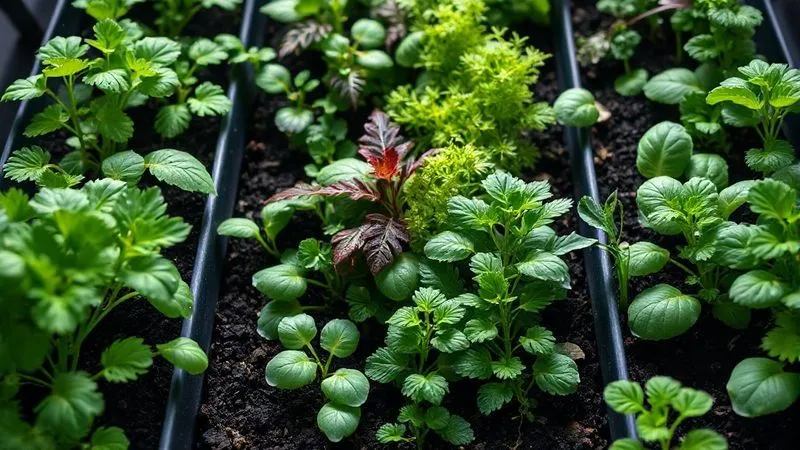 A vibrant, photorealistic overhead shot of a thriving vertical garden, showcasing various healthy herbs and leafy greens in well-aerated, dark soil. The plants are lush and green, with visible moisture droplets on the leaves, indicating proper hydration. The vertical modules are neatly arranged, suggesting meticulous care. Cinematic lighting, sharp focus on the plants and soil, with a soft blur in the background. Professional photography, 8K, shot on a high-end DSLR. A vibrant, photorealistic overhead shot of a thriving vertical garden, showcasing various healthy herbs and leafy greens in well-aerated, dark soil. The plants are lush and green, with visible moisture droplets on the leaves, indicating proper hydration. The vertical modules are neatly arranged, suggesting meticulous care. Cinematic lighting, sharp focus on the plants and soil, with a soft blur in the background. Professional photography, 8K, shot on a high-end DSLR.