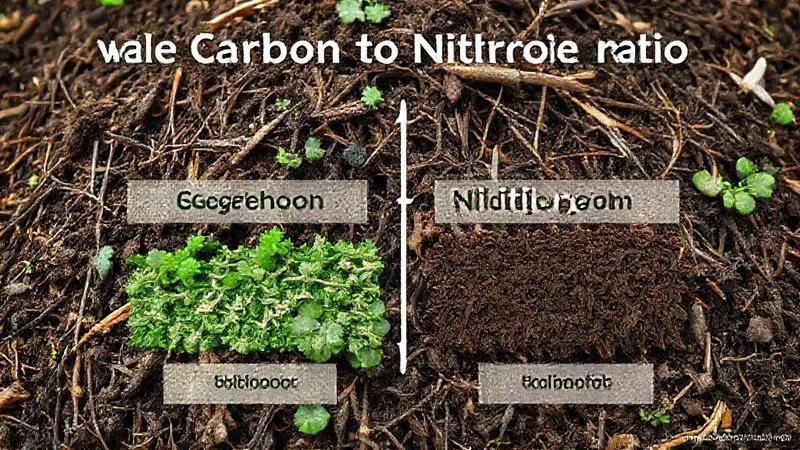 A photorealistic diagram illustrating the ideal Carbon-to-Nitrogen ratio in a compost pile, with visual examples of 'greens' (nitrogen-rich) and 'browns' (carbon-rich) materials, clearly labeled. Professional scientific illustration style, 8K, sharp focus, vibrant colors, shot on a high-end DSLR. A photorealistic diagram illustrating the ideal Carbon-to-Nitrogen ratio in a compost pile, with visual examples of 'greens' (nitrogen-rich) and 'browns' (carbon-rich) materials, clearly labeled. Professional scientific illustration style, 8K, sharp focus, vibrant colors, shot on a high-end DSLR.
