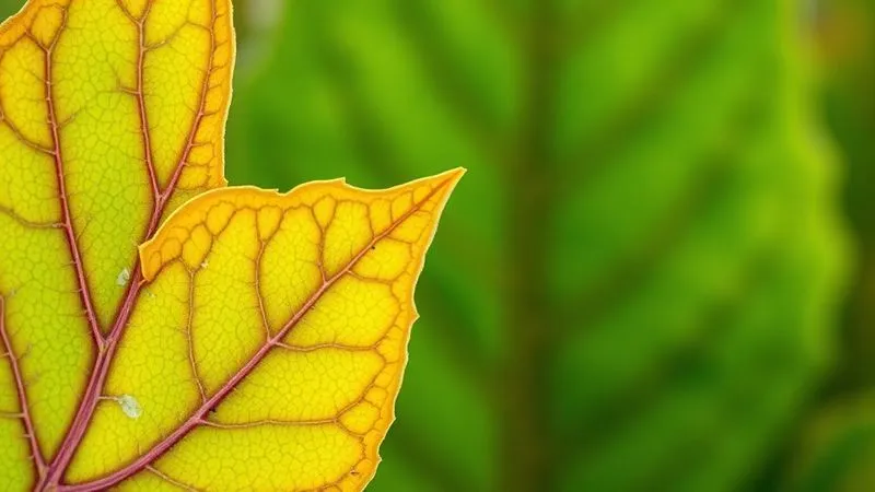 A photorealistic close-up of a plant leaf showing clear signs of nutrient deficiency, with yellowing edges and purple veins, contrasted with a healthy, vibrant green leaf in the background. Cinematic lighting, sharp focus on the deficient leaf, depth of field blurring the background. 8K hyper-detailed, professional photography, shot on a high-end DSLR, conveying a plant's struggle for nutrients. A photorealistic close-up of a plant leaf showing clear signs of nutrient deficiency, with yellowing edges and purple veins, contrasted with a healthy, vibrant green leaf in the background. Cinematic lighting, sharp focus on the deficient leaf, depth of field blurring the background. 8K hyper-detailed, professional photography, shot on a high-end DSLR, conveying a plant's struggle for nutrients.